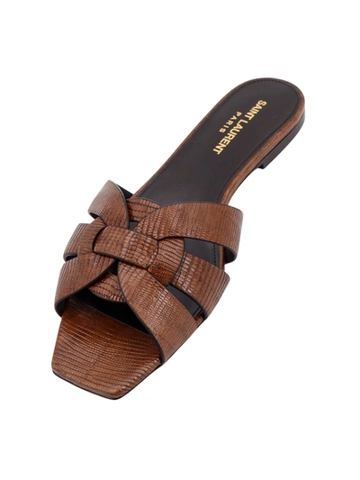 Shop Saint Laurent Leather Sandals With Lizard Print