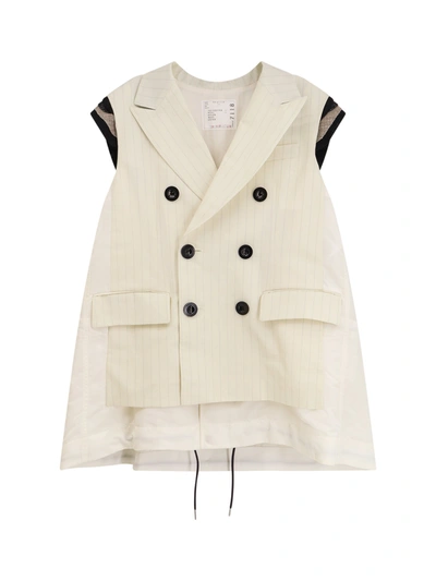Shop Sacai Nylon And Wool Vest With Striped Motif
