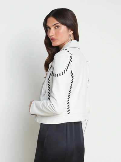 Shop L Agence Eleana Whipstitch Leather Jacket In Ivory/black