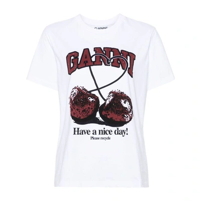 Shop Ganni T-shirts In White/red
