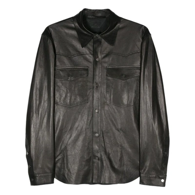 Shop Santoro Leather Outerwears In Black