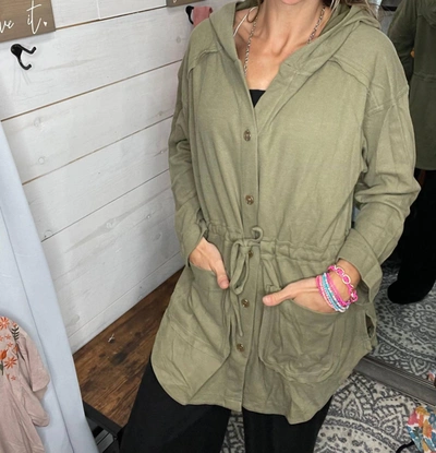 Shop Bibi Elastic Waist Hoodie Jacket With Front Pockets In Green
