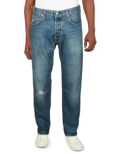 Shop Levi Strauss & Co Mens Distressed Pockets Straight Leg Jeans In Blue