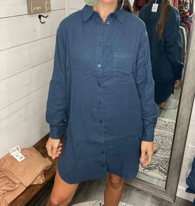 Shop Mittoshop Gauze Oversized Long Sleeve Shirt Dress In Navy In Blue
