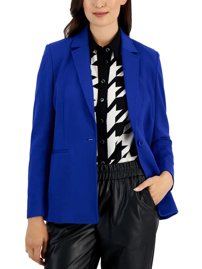 Shop Anne Klein Petites Womens Notched Collar Office One-button Blazer In Blue