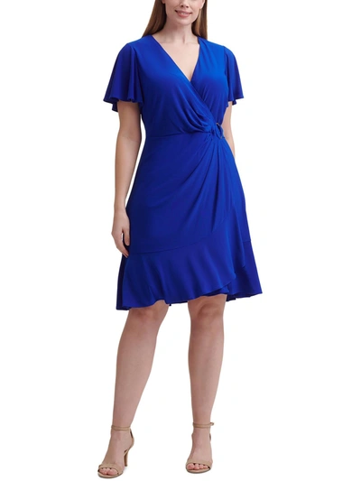 Shop Jessica Howard Plus Womens Faux Wrap A-line Wrap Dress In Blue