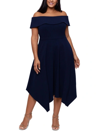 Shop X By Xscape Plus Womens Handerkerchief Hem Midi Sheath Dress In Blue