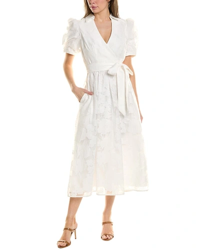 Shop Badgley Mischka Surplice Midi Dress In White