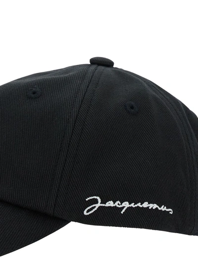 Shop Jacquemus 'la Casquette' Black Baseball Cap With Embroidered Logo In Cotton Man