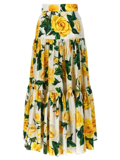 Shop Dolce & Gabbana 'rose Gialle' Skirt In Yellow