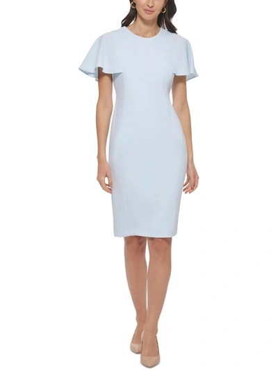 Shop Calvin Klein Womens Scuba Flutter Sleeves Sheath Dress In Blue