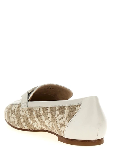 Shop Tod's Leather Canvas Loafers In Beige