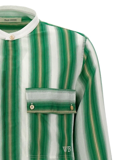Wales Bonner Cadence Silk Shirt Green And Ivory In Multicolor