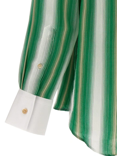Wales Bonner Cadence Silk Shirt Green And Ivory In Multicolor