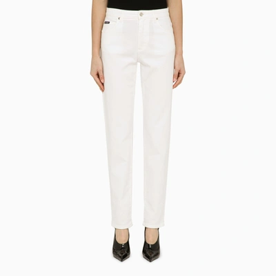 Shop Dolce & Gabbana Regular White Cotton Pants In Multicolor