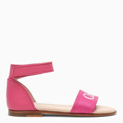 Shop Chloé Pink Leather Sandal With Logo