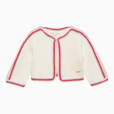 Chloé White/pink Cotton Cardigan In White
