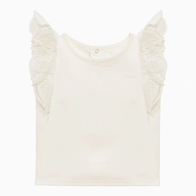 Chloé White Cotton Tank Top With Ruffles In White