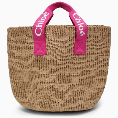 Shop Chloé Pink Raffia Basket Bag