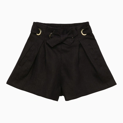 Shop Chloé Navy Blue Linen Short With Bow