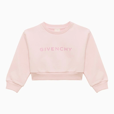 Shop Givenchy Pink Cotton Blend Cropped Sweatshirt With Logo