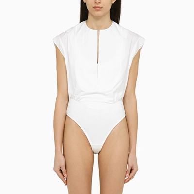 Shop Alaïa | Dickey White Cotton Shirt Bodysuit