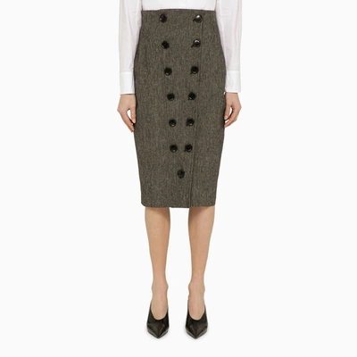 Shop Alaïa Grey Linen Midi Skirt With Buttons