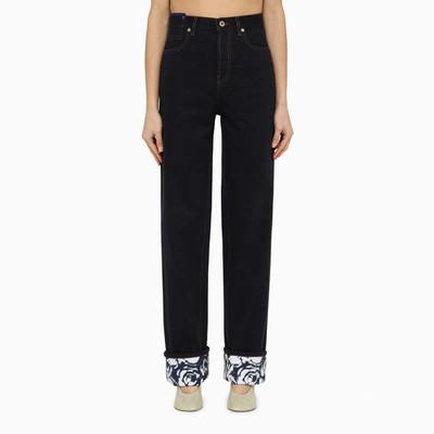 Burberry Contrast Cuff Denim Trousers In Blue
