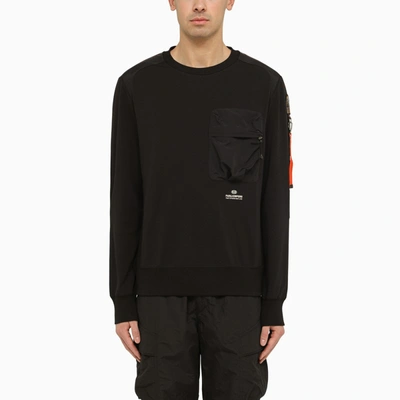 Shop Parajumpers Cotton Black Sweatshirt With Patch Pocket