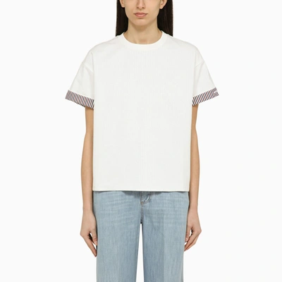 Shop Bottega Veneta White Cotton Crew-neck T-shirt With Embroidery