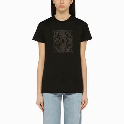 Shop Max Mara Black Cotton T-shirt With Logo In White