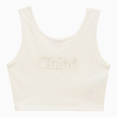 Shop Chloé White Cotton Cropped Top With Logo