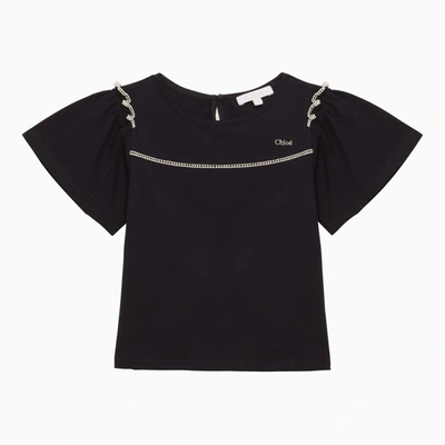 Shop Chloé Navy Blue Cotton T-shirt