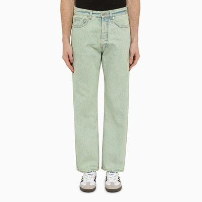 Shop Palm Angels Regular Mint Green Denim Jeans