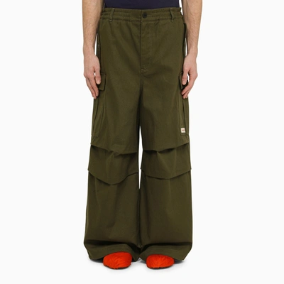 Shop Marni | Dark Green Cotton Blend Wide Cargo Trousers