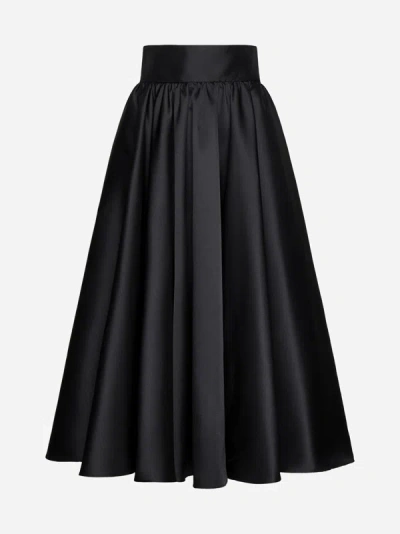 Shop Blanca Vita Granoturco Satin Midi Skirt In Black
