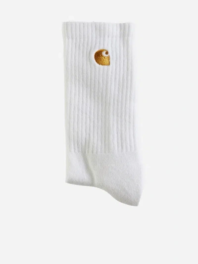 Shop Carhartt Logo Cotton-blend Socks In White,gold