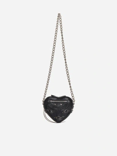 Shop Balenciaga Cagole Heart Leather Mini Bag In Black
