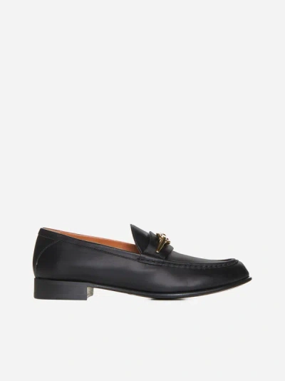 Shop Valentino Vlogo Leather Loafers In Black