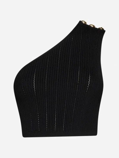 Shop Balmain One-shoulder Knit Top In Black