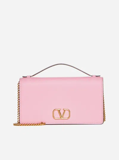 Shop Valentino Vlogo Signature Leather Wallet On Chain In Bubble