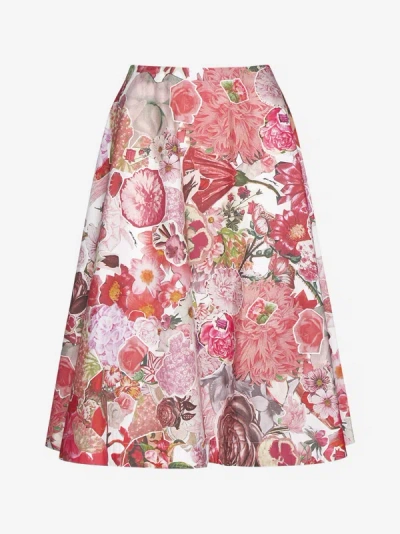 Shop Marni Print Cotton Midi Skirt In Pink Clematis