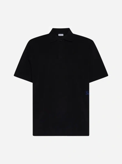 Shop Burberry Logo Cotton Polo Shirt In Black