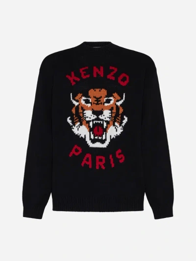 Shop Kenzo Lucky Tiger Cotton Sweater In Black