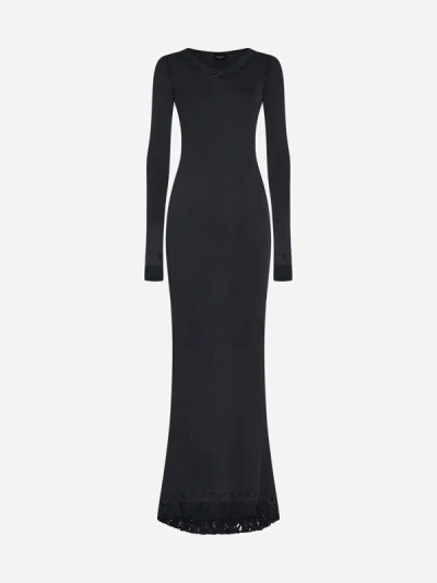 Shop Balenciaga Cotton Maxi Dress In Washed Black