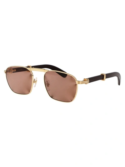 Shop Cartier Sunglasses In 001 Gold Burgundy Brown