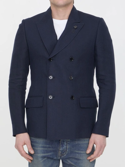 Shop Lardini Linen Jacket In Blue