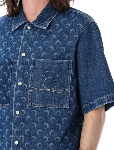 Shop Marine Serre Deadstock Denim Workwear Shirt In Blue