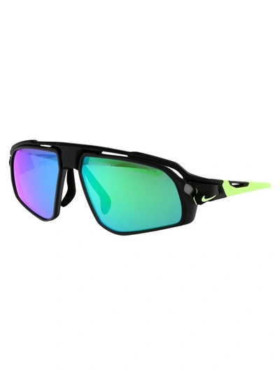 Shop Nike Sunglasses In 010 Grey W/ Green Mirror Matte Black