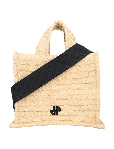 Shop Patou Jp Raphia Small Tote Bag In Vanilla